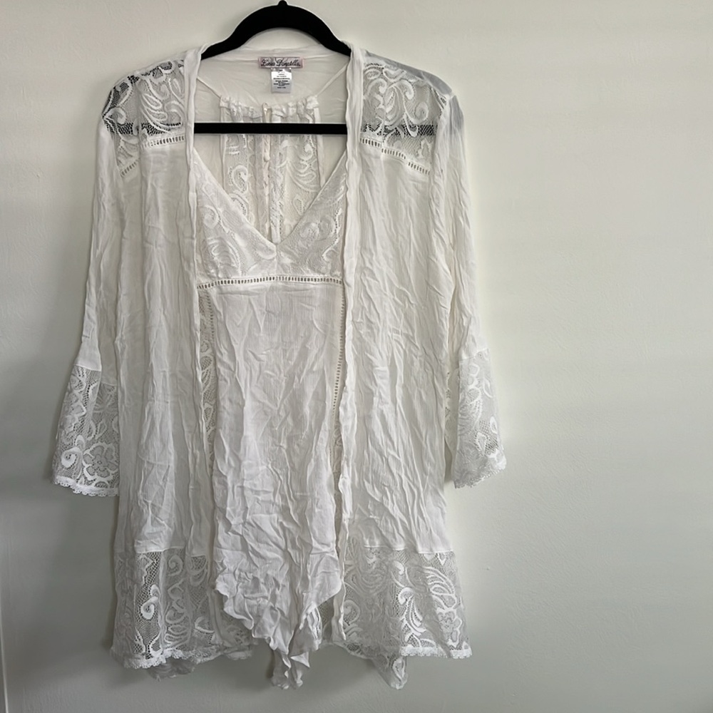 Linea Donatella White Lacey Lingerie + Lightweight Cardigan/Cover
